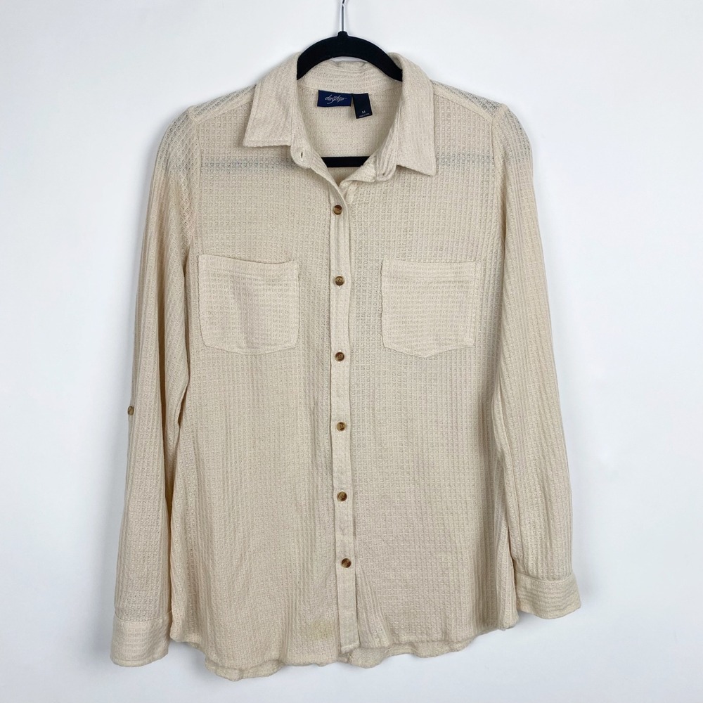 Daytrip Waffle Knit Button Back Button Up Shirt Women Medium Cream